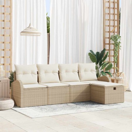 vidaXL Set di divani da giardino 5 pezzi con cuscini beige in rattan sintetico
