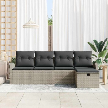 vidaXL Set di divano da giardino 5 pezzi con cuscini grigio chiaro in rattan