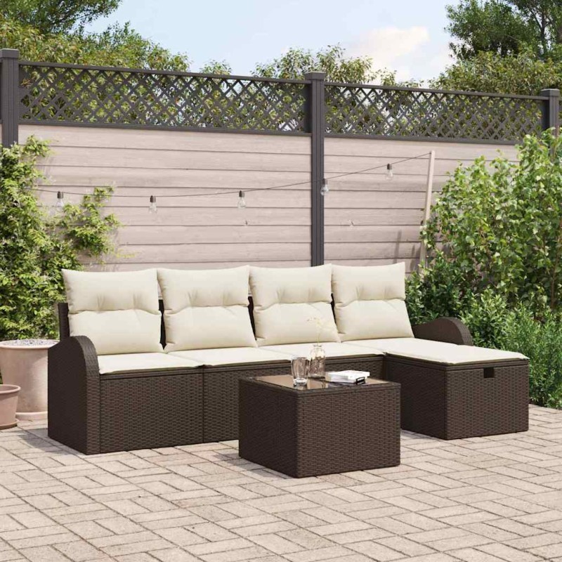 vidaXL Set da Giardino 6 Pezzi con Cuscini in Rattan Sintetico Marrone