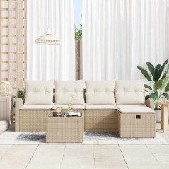 vidaXL Set di divano da giardino in 6 pezzi con cuscini beige in polirattan