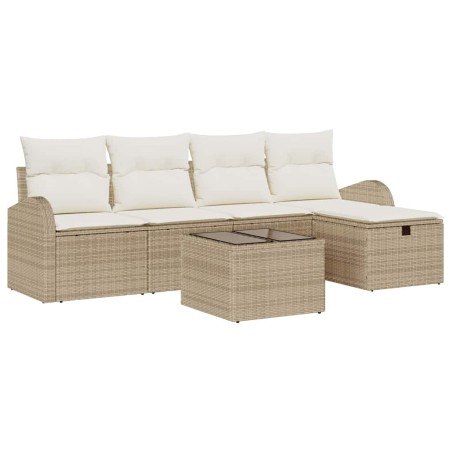 vidaXL Set di divano da giardino in 6 pezzi con cuscini beige in polirattan