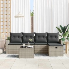 vidaXL Set da giardino con 6 pezzi e cuscini grigio chiaro in rattan sintetico