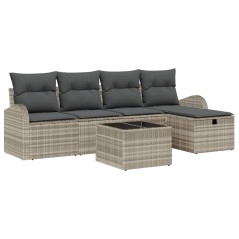 vidaXL Set da giardino con 6 pezzi e cuscini grigio chiaro in rattan sintetico