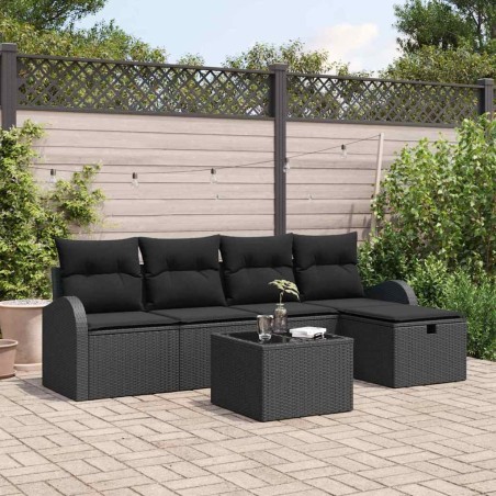 vidaXL Set di divani da giardino a 6 pezzi con cuscini neri in rattan sintetico