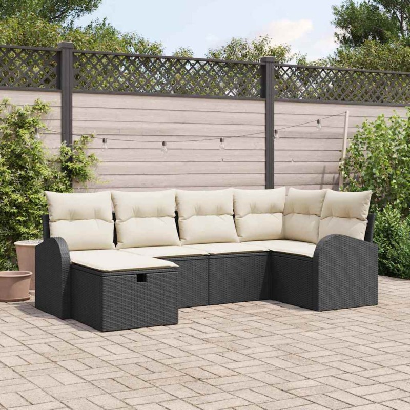 vidaXL Set da Giardino di 6 Pezzi con Cuscini in Rattan Sintetico Neri vidaXL Set da Giardino di 6 Pezzi con Cuscini in Rattan Sintetico Neri