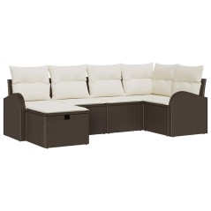 vidaXL Set di divani da giardino da 6 pezzi con cuscini marrone in rattan polimerico.
