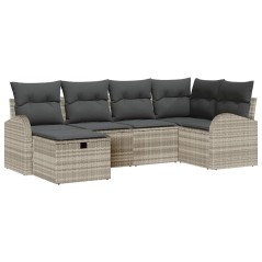 vidaXL Set da giardino di 6 pezzi con cuscini grigio chiaro in rattan sintetico