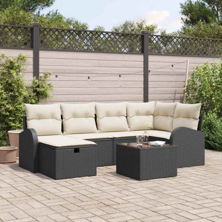 vidaXL Set da giardino 7 pezzi con cuscini neri in rattan sintetico