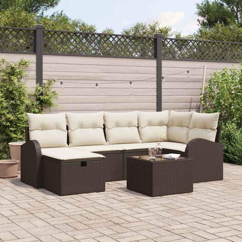 vidaXL Set di divano da giardino da 7 pezzi con cuscini in rattan polipropilene marrone