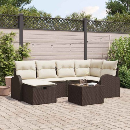 vidaXL Set di divano da giardino da 7 pezzi con cuscini in rattan polipropilene marrone