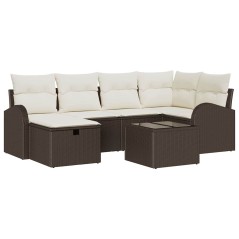 vidaXL Set di divano da giardino da 7 pezzi con cuscini in rattan polipropilene marrone