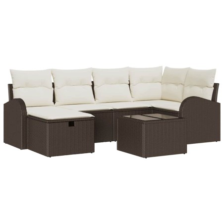 vidaXL Set di divano da giardino da 7 pezzi con cuscini in rattan polipropilene marrone
