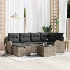 vidaXL Set da Giardino a 7 Pezzi con Cuscini Grigi e Rete in Polietilene
