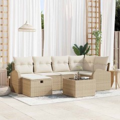 vidaXL Set da giardino 7 pezzi con cuscini beige in rattan poli