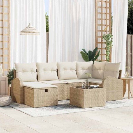 vidaXL Set da giardino 7 pezzi con cuscini beige in rattan poli