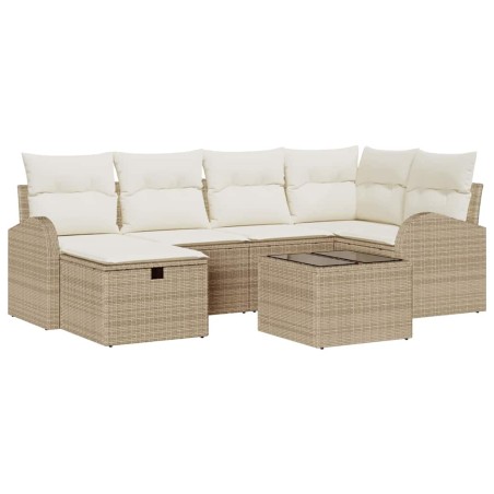 vidaXL Set da giardino 7 pezzi con cuscini beige in rattan poli