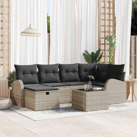 vidaXL Set da divano giardino 7 pezzi con cuscini grigio chiaro in rattan
