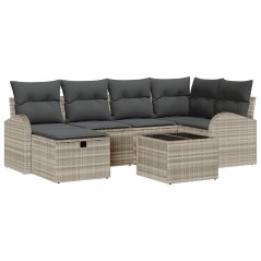 vidaXL Set da divano giardino 7 pezzi con cuscini grigio chiaro in rattan