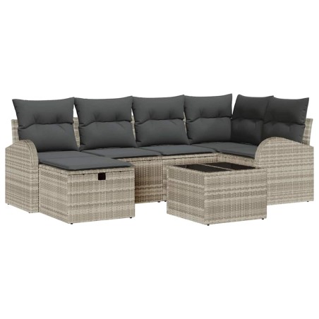 vidaXL Set da divano giardino 7 pezzi con cuscini grigio chiaro in rattan