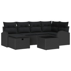 vidaXL Set di divani da giardino da 7 pezzi con cuscini neri in polirattan