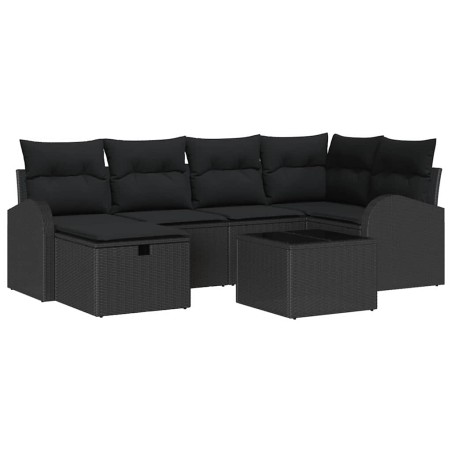 vidaXL Set di divani da giardino da 7 pezzi con cuscini neri in polirattan