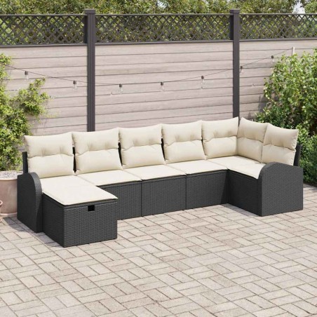 vidaXL Set di Divani da Giardino 7 Pezzi con Cuscini Nero Poly Rattan