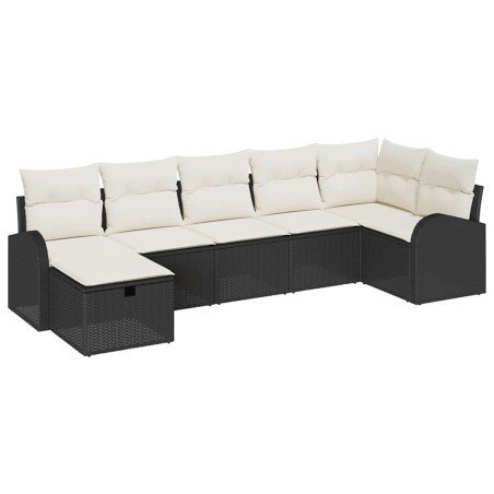 vidaXL Set di Divani da Giardino 7 Pezzi con Cuscini Nero Poly Rattan