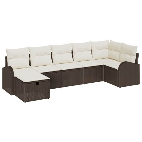 vidaXL Set Divano da Giardino con Cuscini da 7 Pezzi Marrone Polyrattan