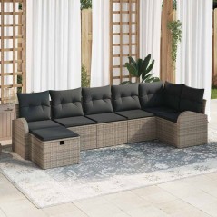 vidaXL Set Divano da Giardino composto da 7 Pezzi con Cuscini Grigi in Rattan Polietilene