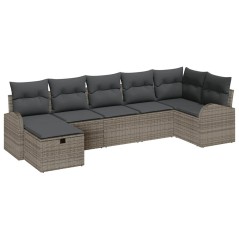 vidaXL Set Divano da Giardino composto da 7 Pezzi con Cuscini Grigi in Rattan Polietilene
