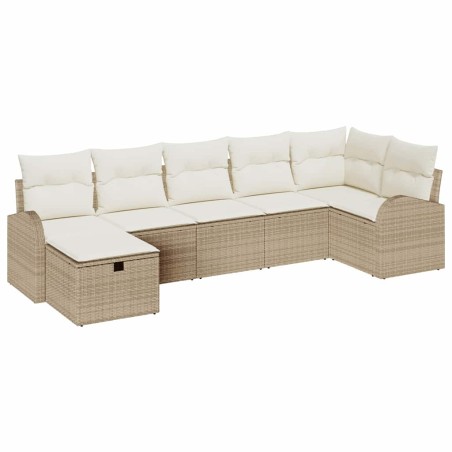 vidaXL Set di divani da giardino 7 pezzi con cuscini beige polyrattan
