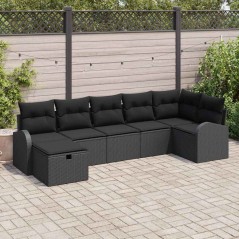 vidaXL Set di Divani da Giardino 7 Pezzi con Cuscini Nero Rattan Sintetico