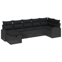 vidaXL Set di Divani da Giardino 7 Pezzi con Cuscini Nero Rattan Sintetico