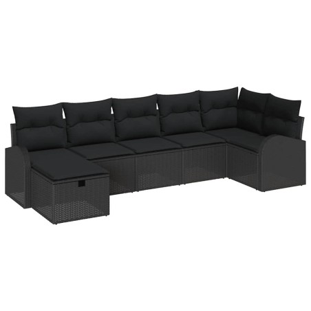 vidaXL Set di Divani da Giardino 7 Pezzi con Cuscini Nero Rattan Sintetico