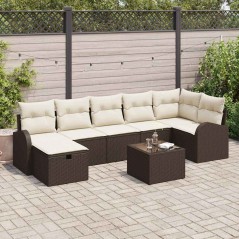 vidaXL Set Divano da Giardino 8 Pezzi con Cuscini Marrone in Rattan