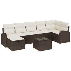vidaXL Set Divano da Giardino 8 Pezzi con Cuscini Marrone in Rattan