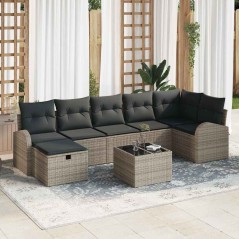 vidaXL Set di divani da giardino 8 pezzi con cuscini grigi in polirattan