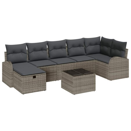 vidaXL Set di divani da giardino 8 pezzi con cuscini grigi in polirattan