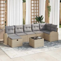 vidaXL Set di divani da giardino 8 pezzi con cuscini beige in rattan poliestere