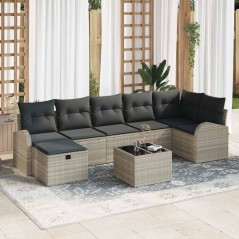 vidaXL Set Divano da Giardino 8 Pezzi con Cuscini Grigio Chiaro Rattan Sintetico