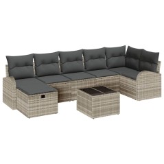 vidaXL Set Divano da Giardino 8 Pezzi con Cuscini Grigio Chiaro Rattan Sintetico