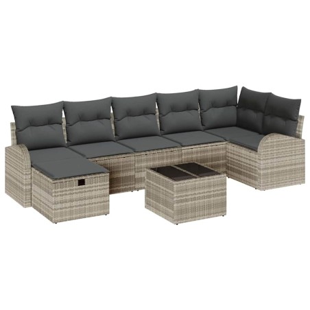 vidaXL Set Divano da Giardino 8 Pezzi con Cuscini Grigio Chiaro Rattan Sintetico