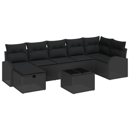 vidaXL Set Divano da Giardino 8 Pezzi con Cuscini Nero Rattan Polimerico