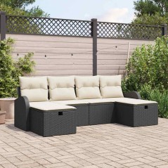 vidaXL Set di Divano da Giardino a 6 Pezzi con Cuscini in Polirattan Nero