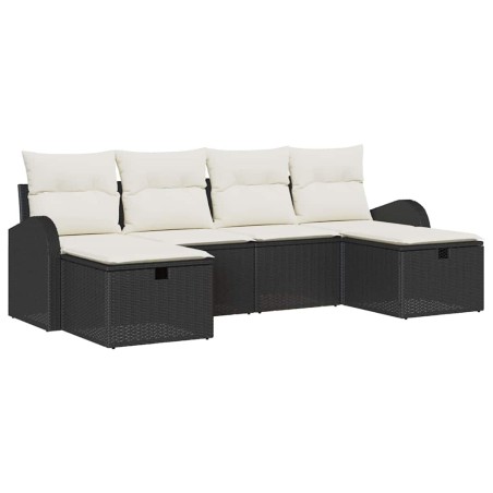 vidaXL Set di Divano da Giardino a 6 Pezzi con Cuscini in Polirattan Nero