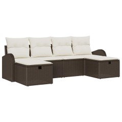 vidaXL Set di divani da giardino in 6 pezzi con cuscini, colore marrone, in poly rattan.