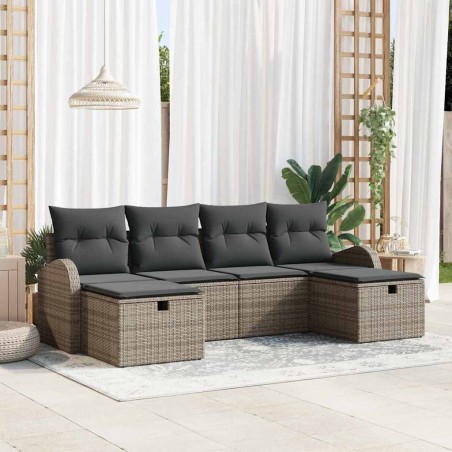vidaXL Set da Giardino in 6 Pezzi con Cuscini Grigio in Poly Rattan
