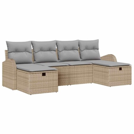 vidaXL Set divano da giardino 6 pezzi con cuscini, rattan beige