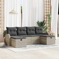 vidaXL Set di divani da giardino a 6 pezzi con cuscini in rattan sintetico grigio chiaro