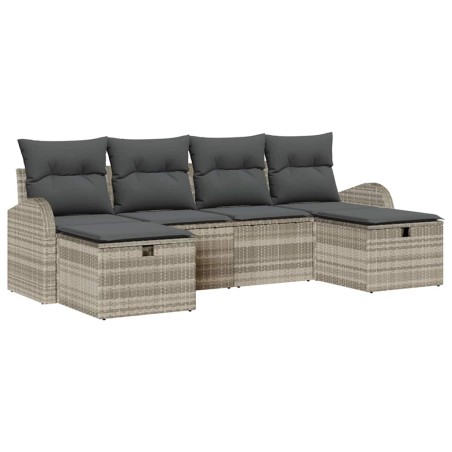 vidaXL Set di divani da giardino a 6 pezzi con cuscini in rattan sintetico grigio chiaro